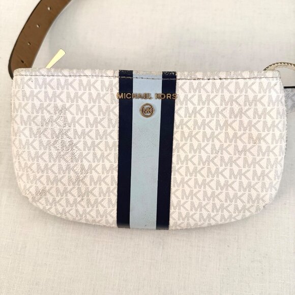 Michael Kors Monogram Belt Bag Blue Stripe Adjustable Strap Small Zip Pouch - Picture 12 of 15